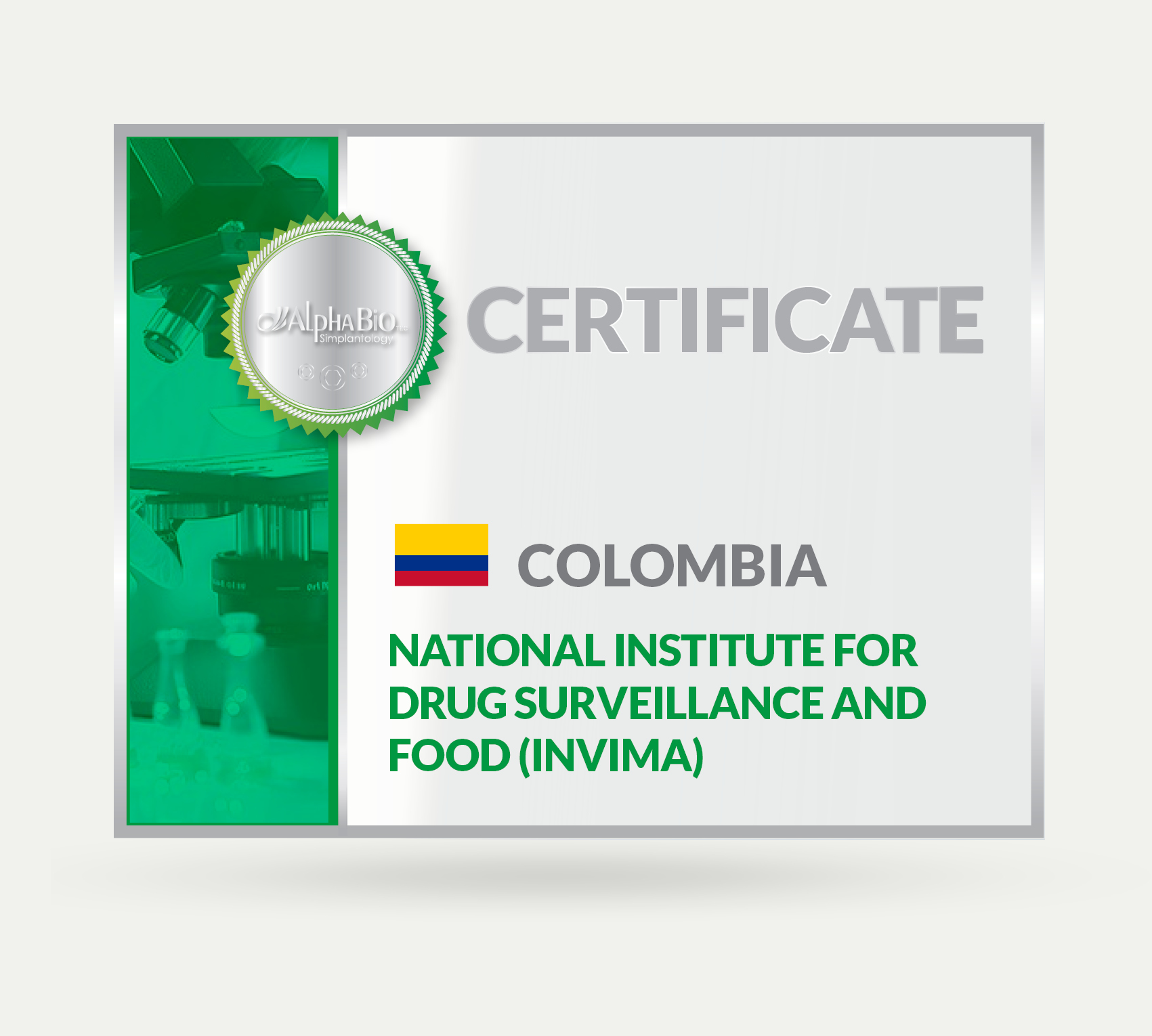 Certificate Colombia - Alpha Bio Tec
